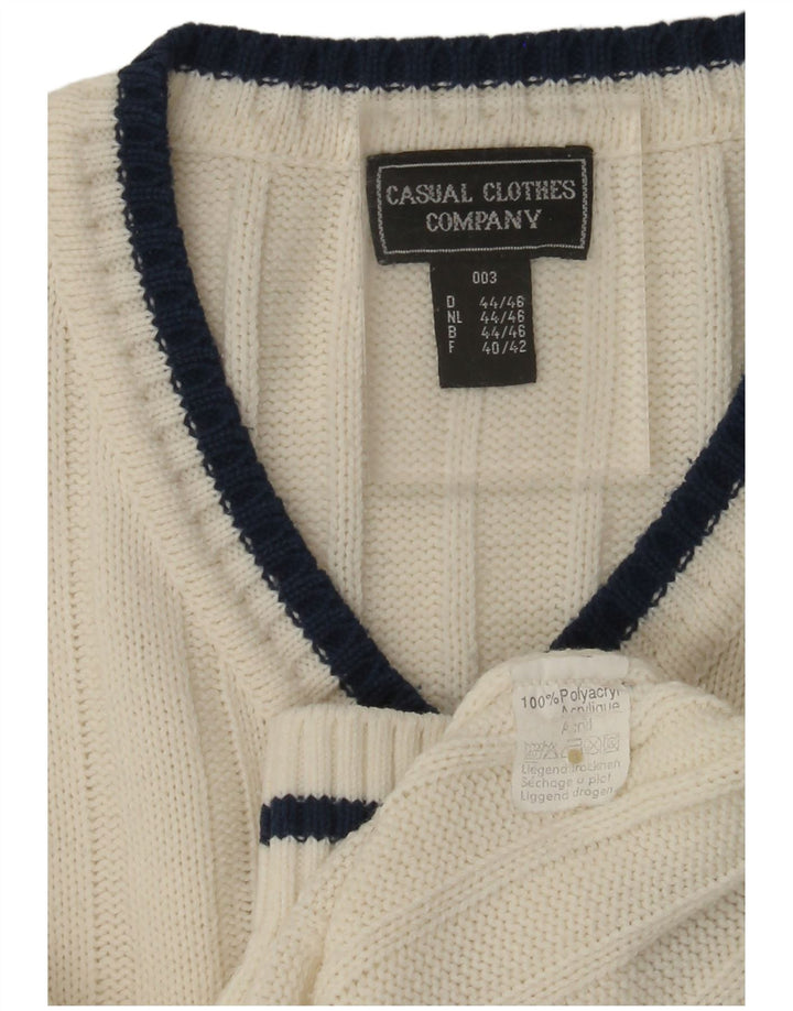 Мужской джемпер с v-образным вырезом VINTAGE UK 40/42, средний белый полиакрил