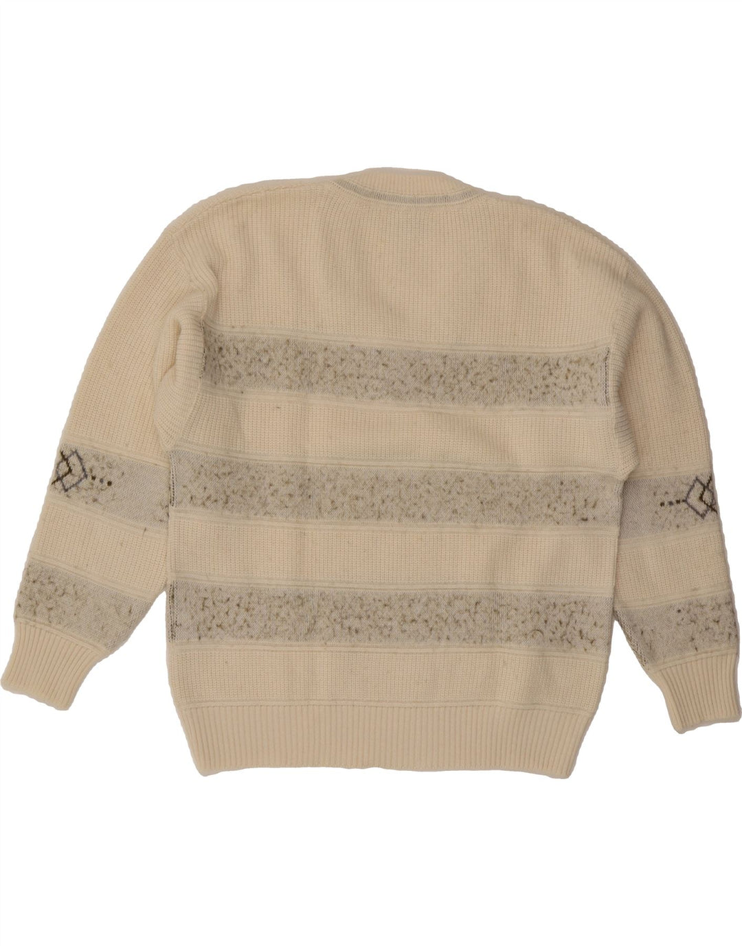 FISCHER Mens V-Neck Jumper Sweater IT 52 Large Beige Geometric Polyacrylic Vintage Fischer and Second-Hand Fischer from Messina Hembry 
