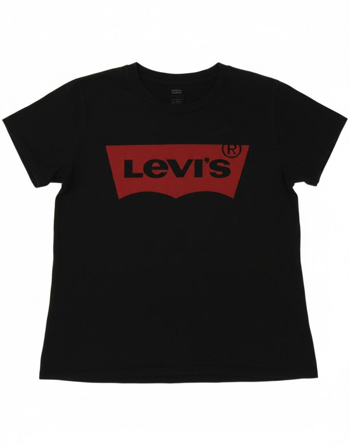 LEVI'S Womens Graphic T-Shirt Top UK 12 Medium Black Cotton