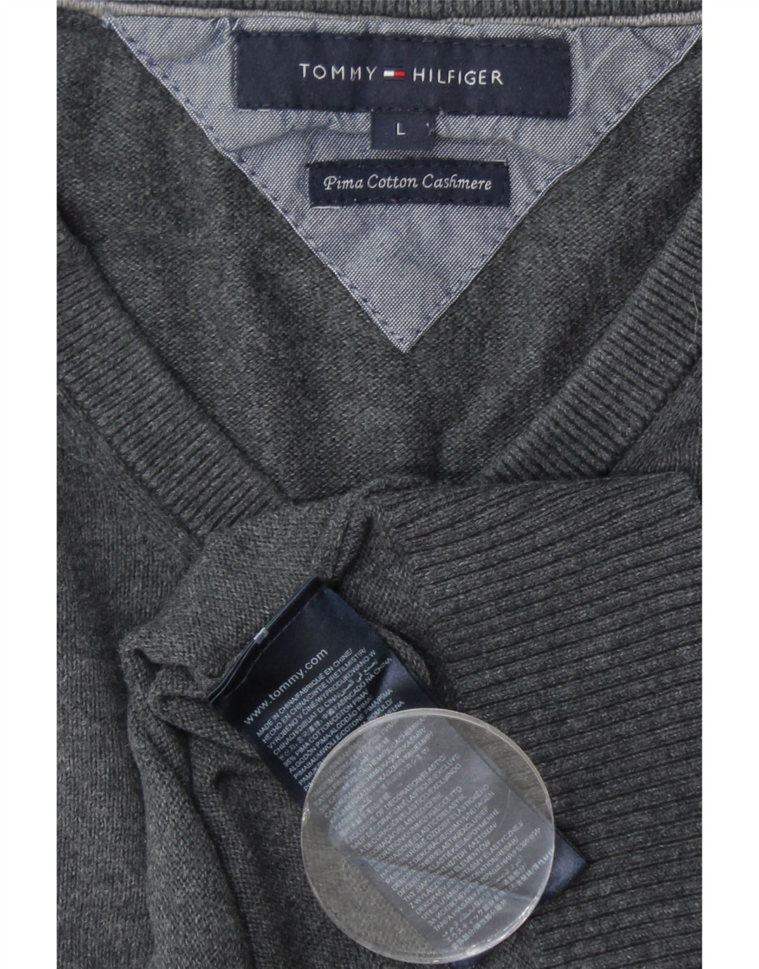 TOMMY HILFIGER Мужской джемпер с v-образным вырезом, большой серый хлопковый свитер