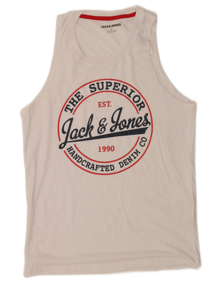 Мужская футболка с рисунком Jack & Jones, топ среднего размера, белый хлопок, хлопок