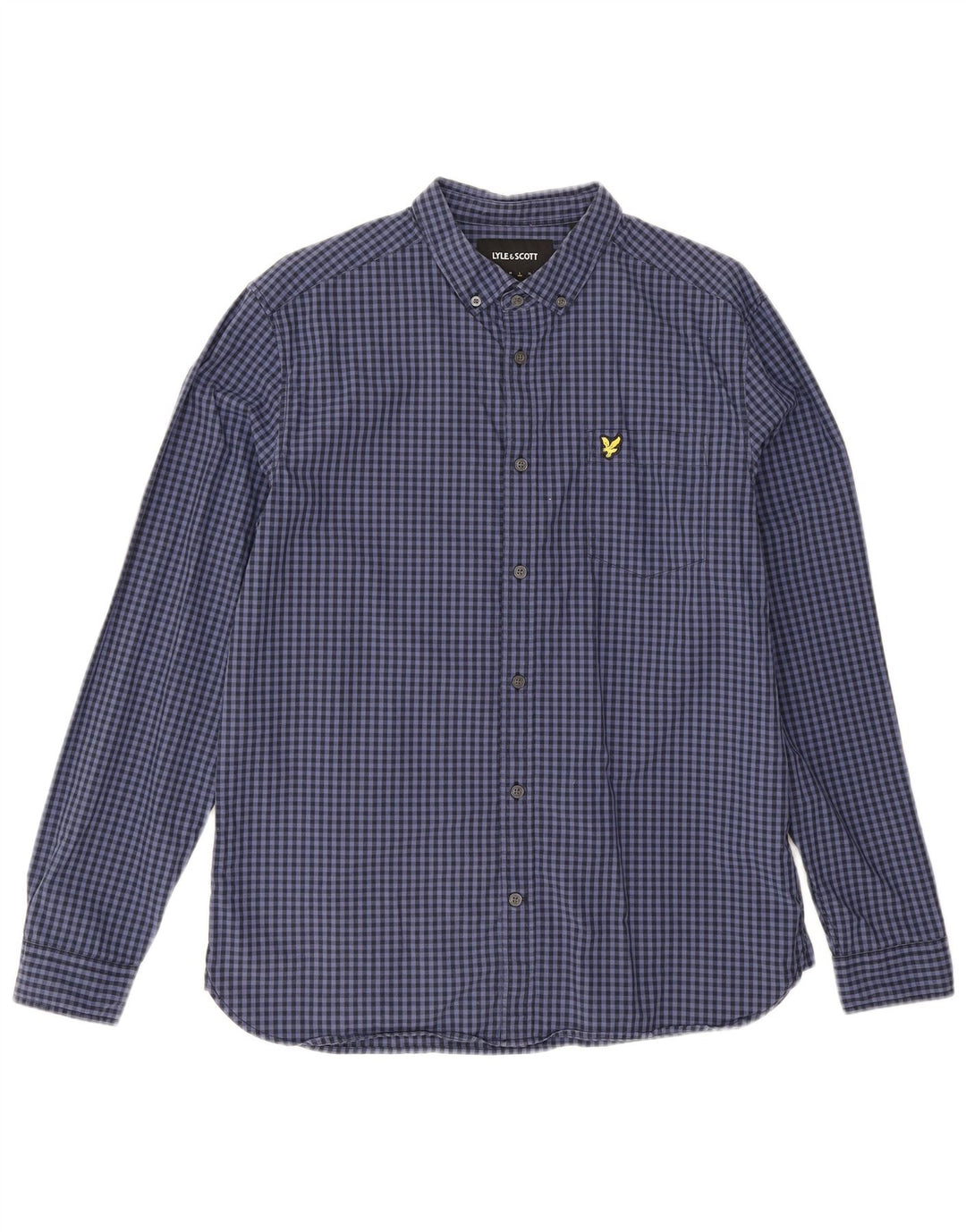 Мужская рубашка Lyle & Scott, большая темно-синяя хлопковая клетка в мелкую клетку