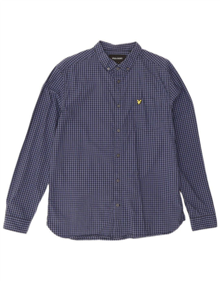 Мужская рубашка Lyle & Scott, большая темно-синяя хлопковая клетка в мелкую клетку