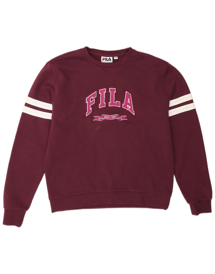 FILA Womens Oversized Graphic Sweatshirt Jumper UK 10 Small Burgundy