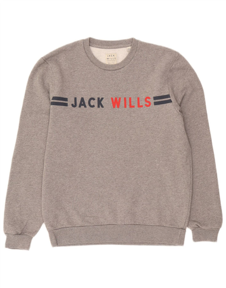 Мужской свитшот с рисунком Jack Wills, хлопковый джемпер среднего серого цвета в крапинку