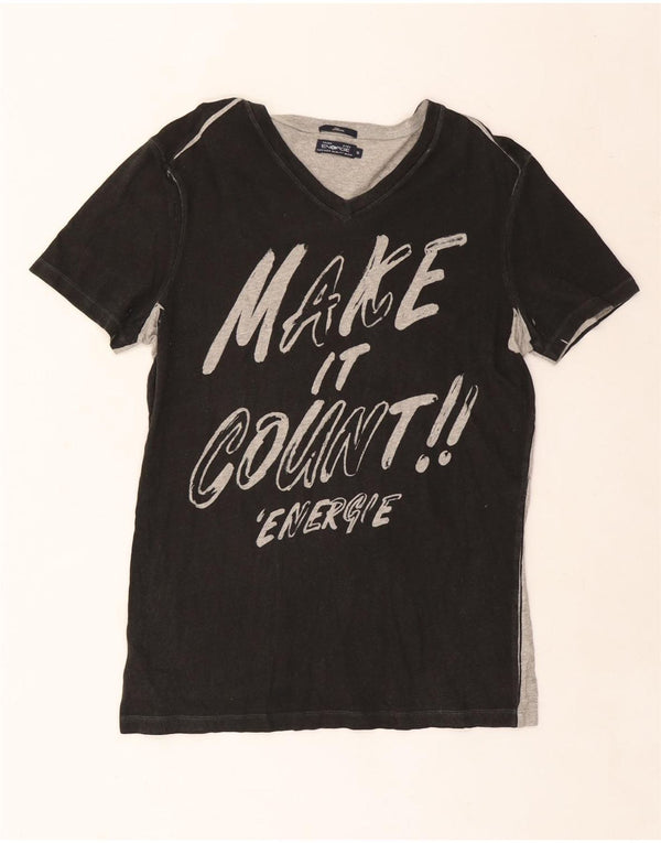 Energie Womens Slim Graphic T-Shirt Top UK 14 Medium Black Colourblock