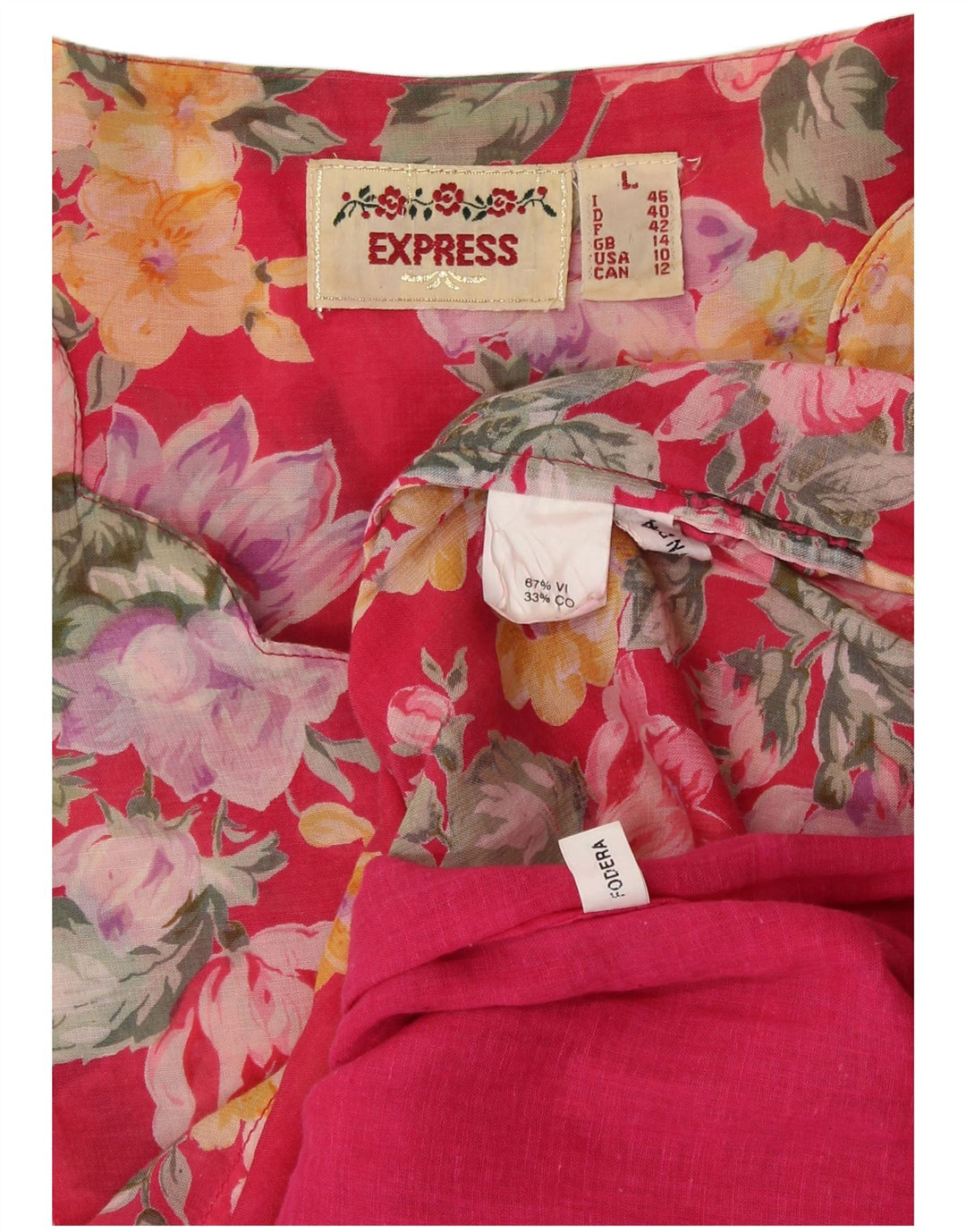 Женское платье-рубашка с короткими рукавами EXPRESS UK 14, большой красный цветочный вискоза