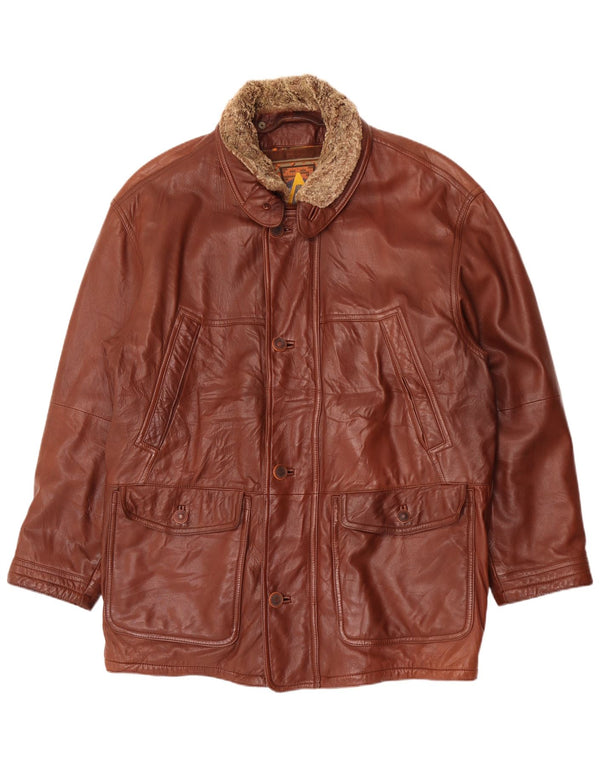 Мужское кожаное пальто Nivola UK 42 XL Коричневое