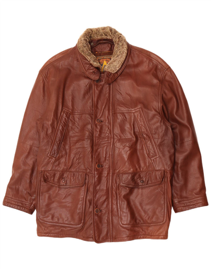 Мужское кожаное пальто Nivola UK 42 XL Коричневое