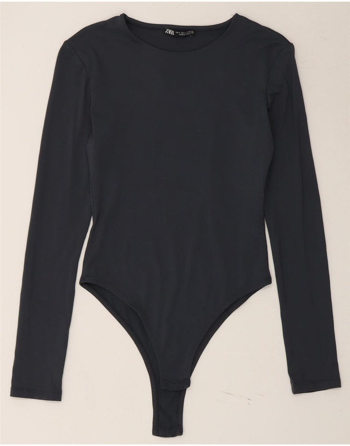 ZARA Womens Long Sleeve Bodysuit UK 8 Small Grey Polyamide Vintage Zara and Second-Hand Zara from Messina Hembry 