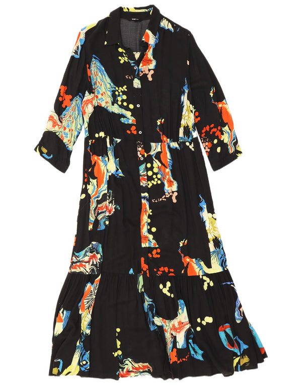 Desigual Womens Abstract Pattern 3/4 Sleeve Shirt Dress UK 18 XL Black