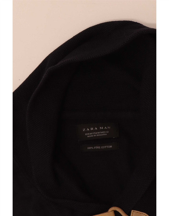 Мужской джемпер с отложным воротником Zara, средний темно-синий хлопковый свитер