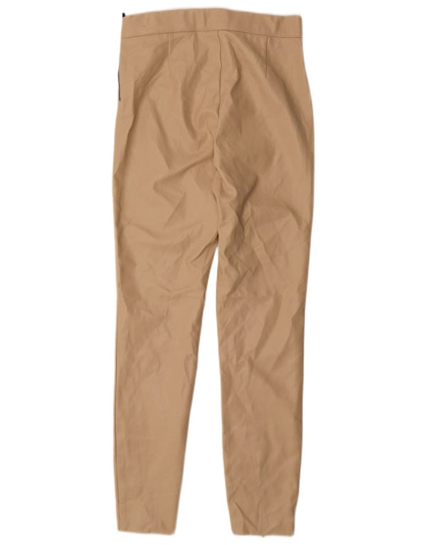 Женские кожаные брюки скинни Zara Medium W28 L28 Бежевые