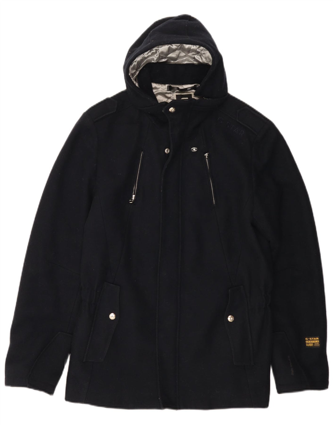 G-Star Womens 3301 Hooded Windbreaker Jacket UK 16 Large Navy Blue Wool