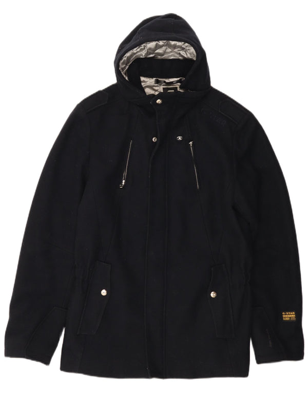 G-Star Womens 3301 Hooded Windbreaker Jacket UK 16 Large Navy Blue Wool