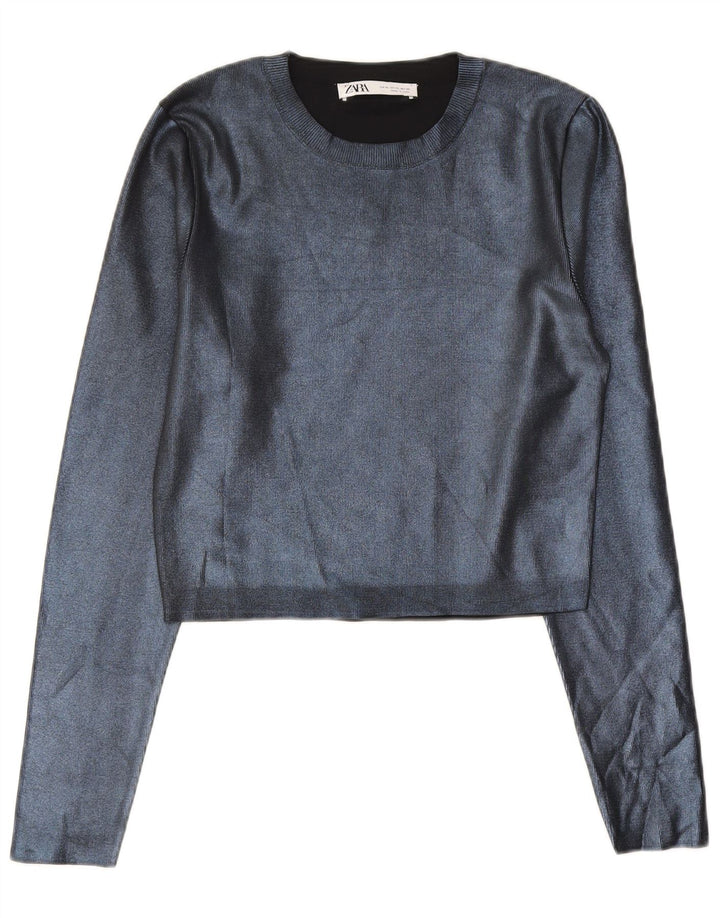Женский укороченный топ Zara UK 18 XL, темно-синий полиэстер