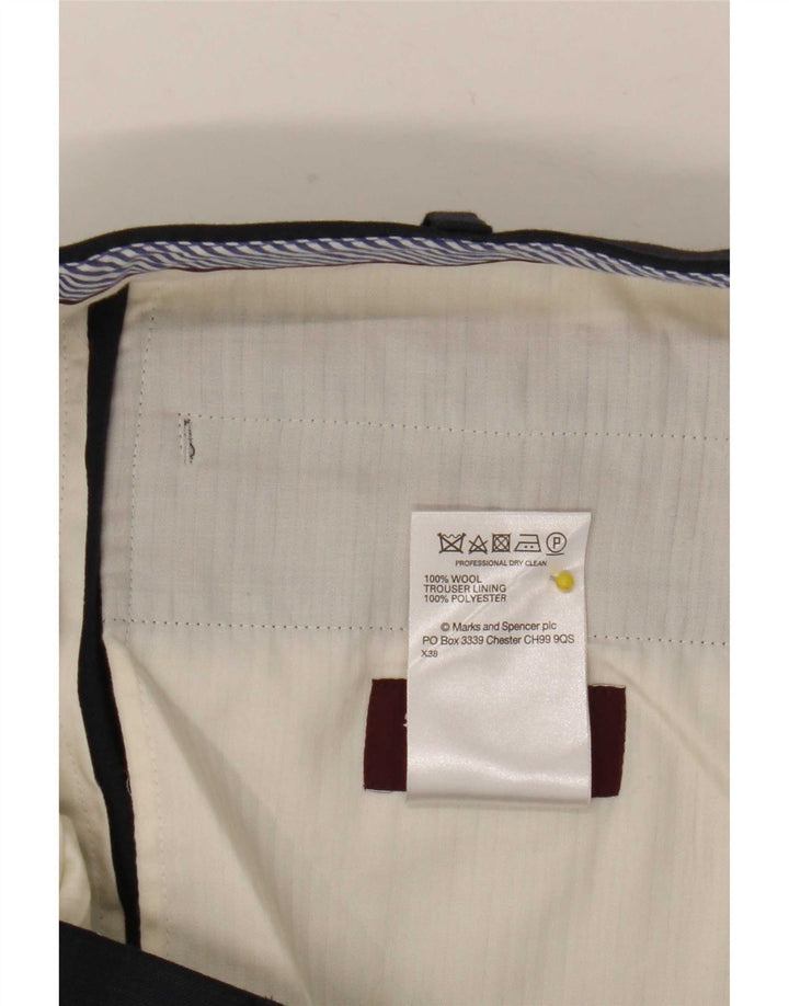 Мужские прямые костюмные брюки Marks & Spencer W38 L31 темно-синие, шерсть