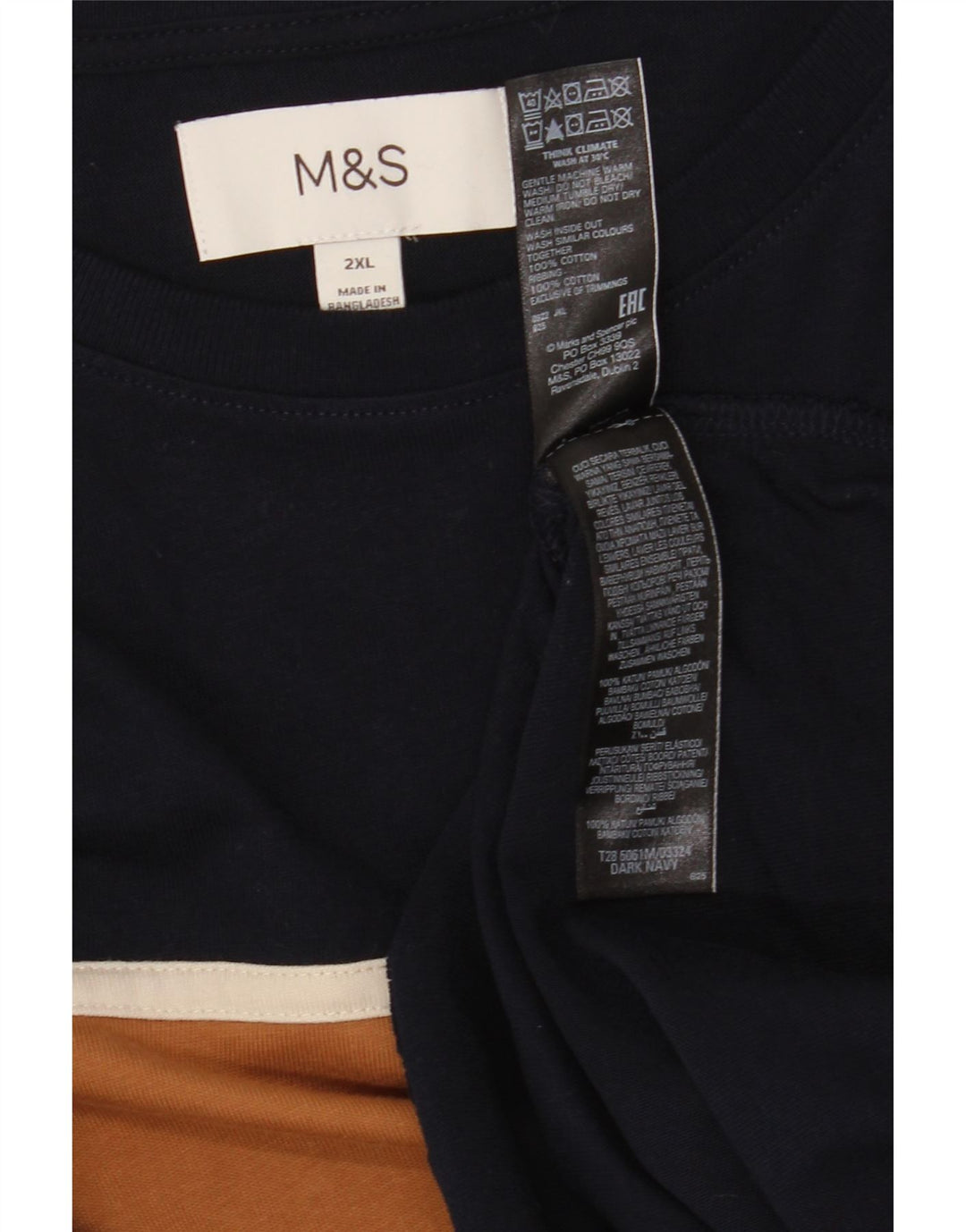 Мужской топ Marks & Spencer с длинным рукавом 2XL, темно-синий, хлопок с цветными блоками