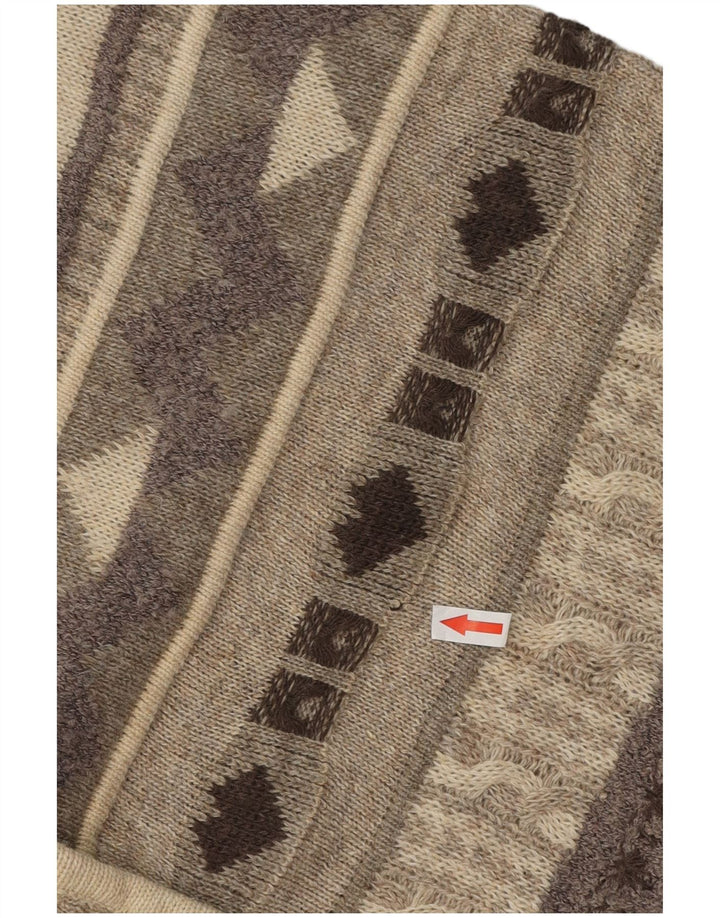 Винтажный женский кардиган-свитер UK 16, большой бежевый Fair Isle