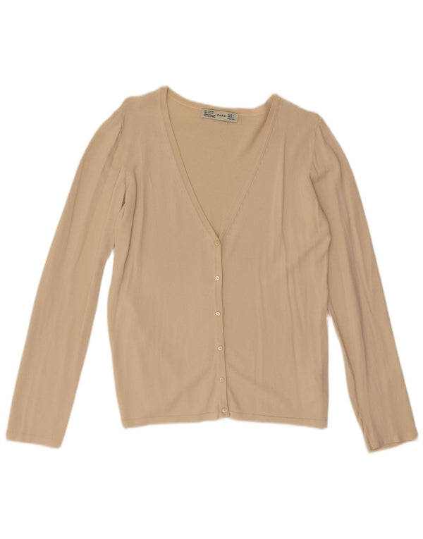 Женский кардиган Zara UK 14, большой размер, бежевый, вискоза