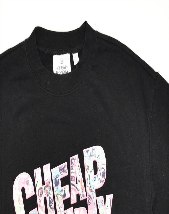 CHEAP MONDAY Mens Graphic Sweatshirt Jumper Medium Black Cotton | Vintage | Thrift | Second-Hand | Used Clothing | Messina Hembry 