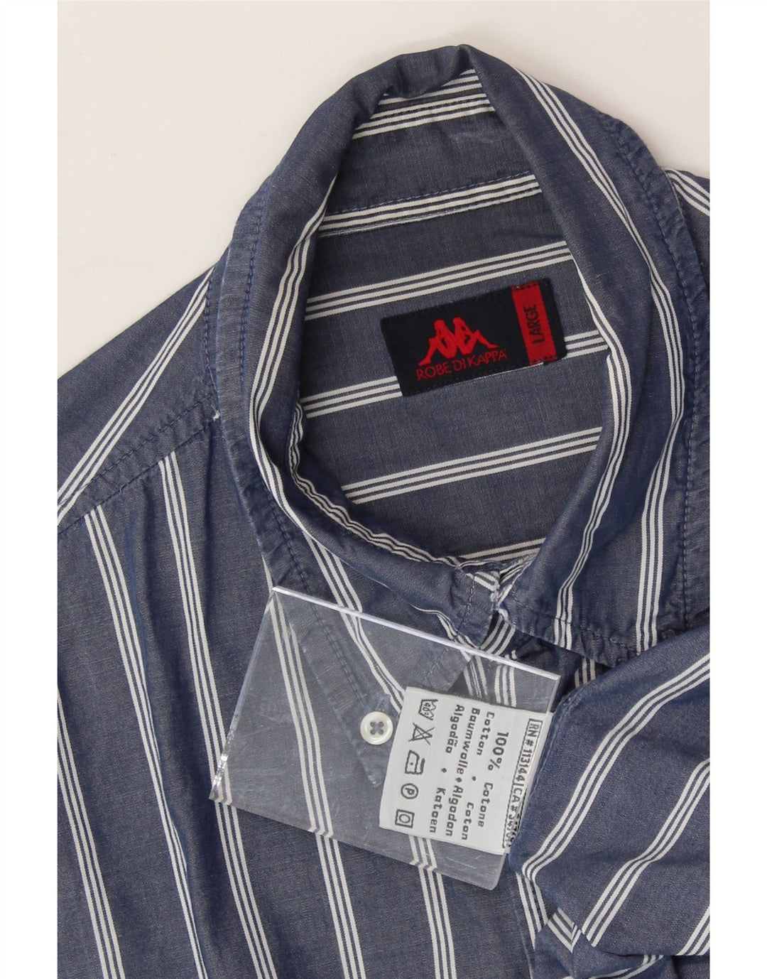 KAPPA Mens Shirt Large Navy Blue Striped Cotton Vintage Kappa and Second-Hand Kappa from Messina Hembry 