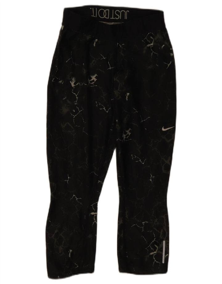 NIKE Womens Abstract Pattern Capri Leggings UK 10 Small  Black Sports