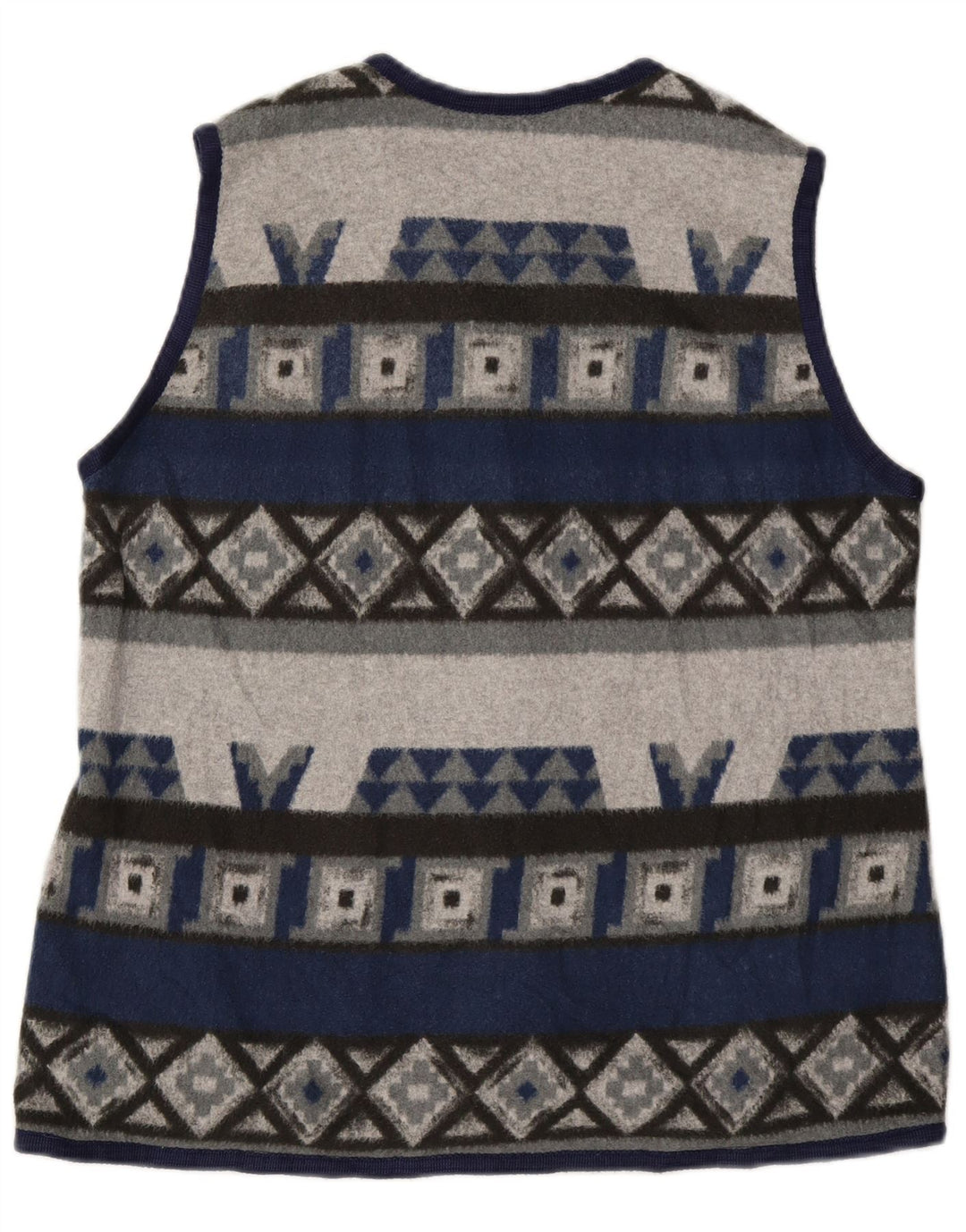 ВИНТАЖНЫЙ женский флисовый жилет UK 16, большой темно-синий с геометрическим узором