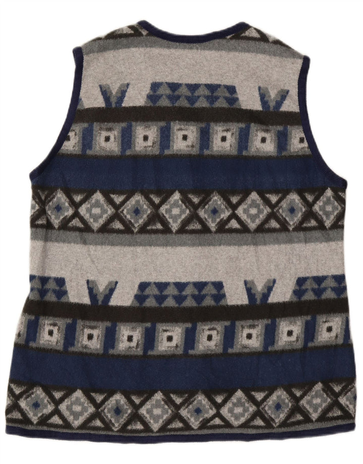 ВИНТАЖНЫЙ женский флисовый жилет UK 16, большой темно-синий с геометрическим узором