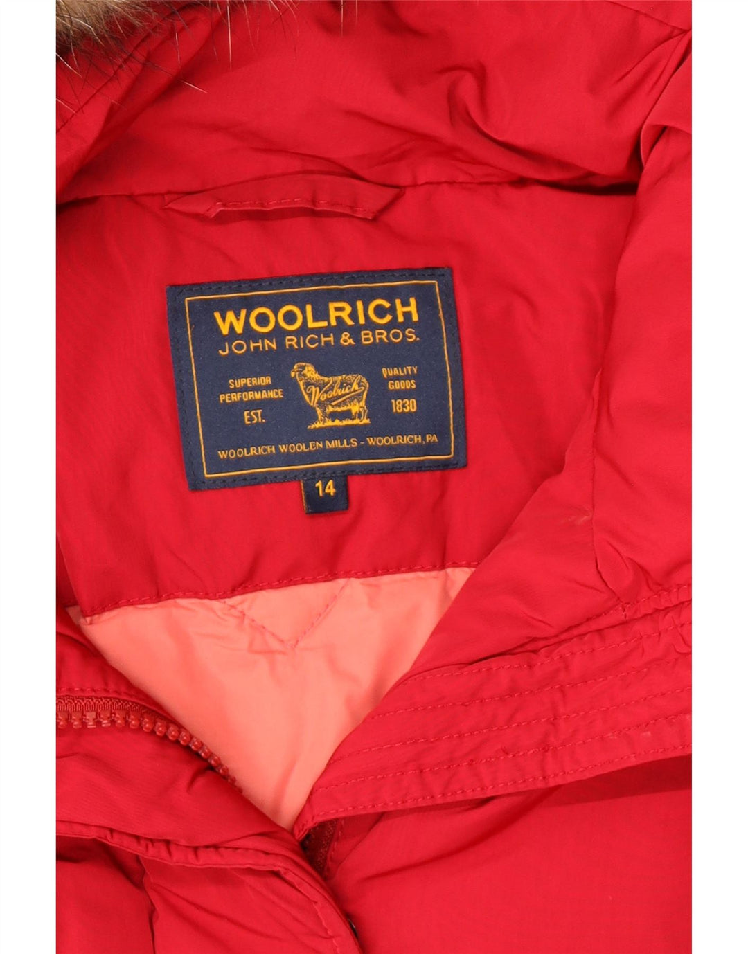 Ветровка с капюшоном Woolrich для девочек 13-14 лет, красная
