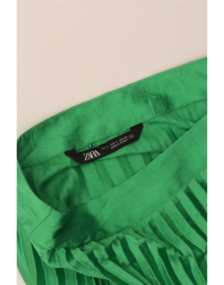 Zara Женская длинная юбка со складками, маленькая W26, зеленая