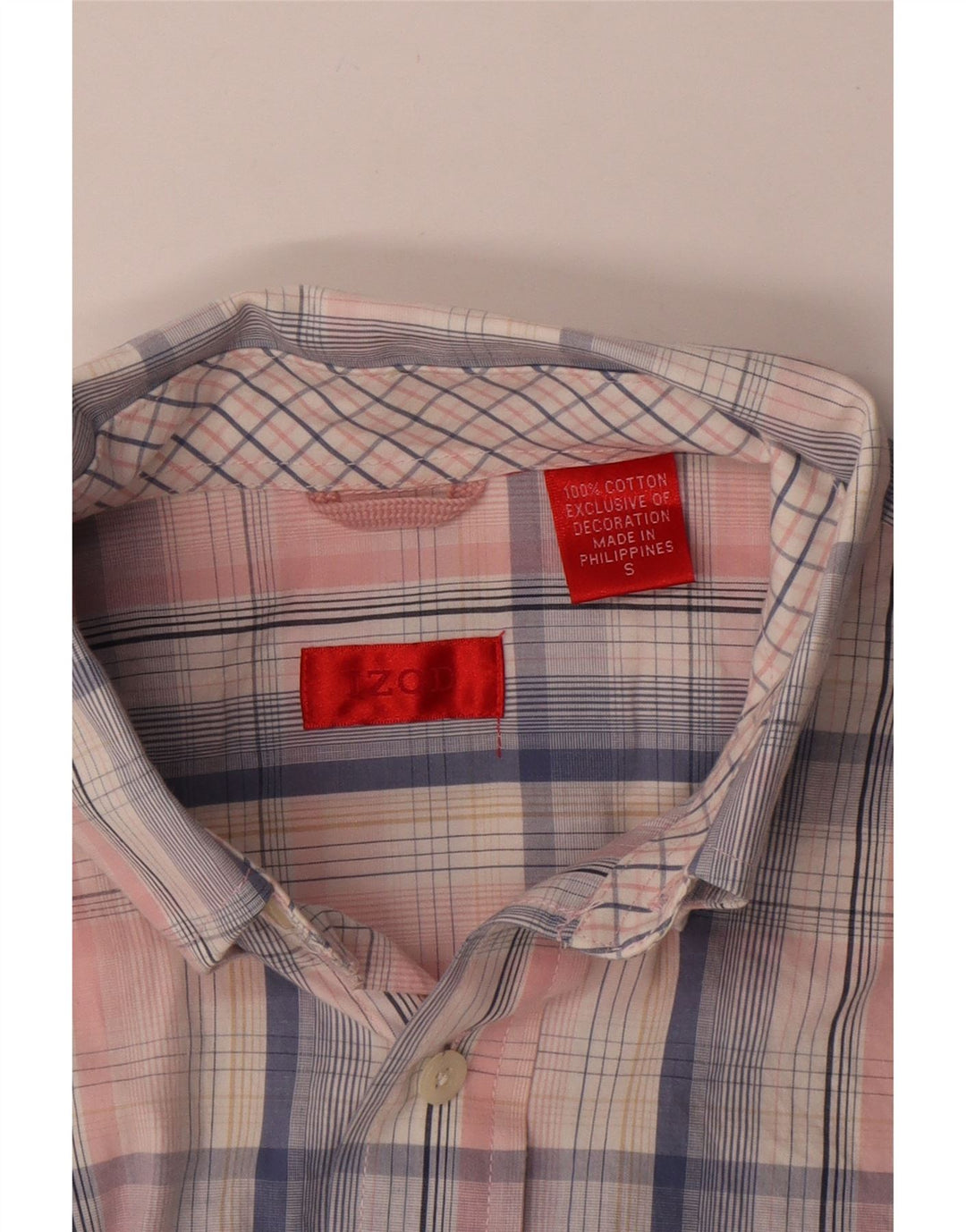 IZOD Мужская рубашка с коротким рукавом, маленькая розовая клетка, хлопок