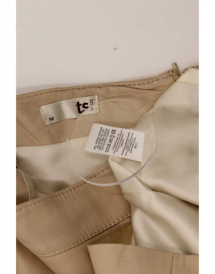 Винтажная женская кожаная юбка UK 12 Medium W28 Бежевая