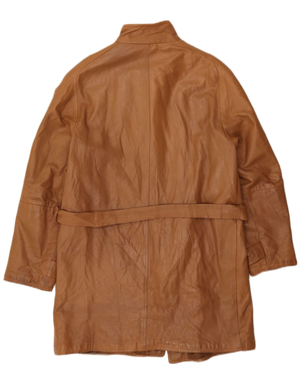 Винтажное мужское кожаное пальто IT 52 XL Коричневое кожаное