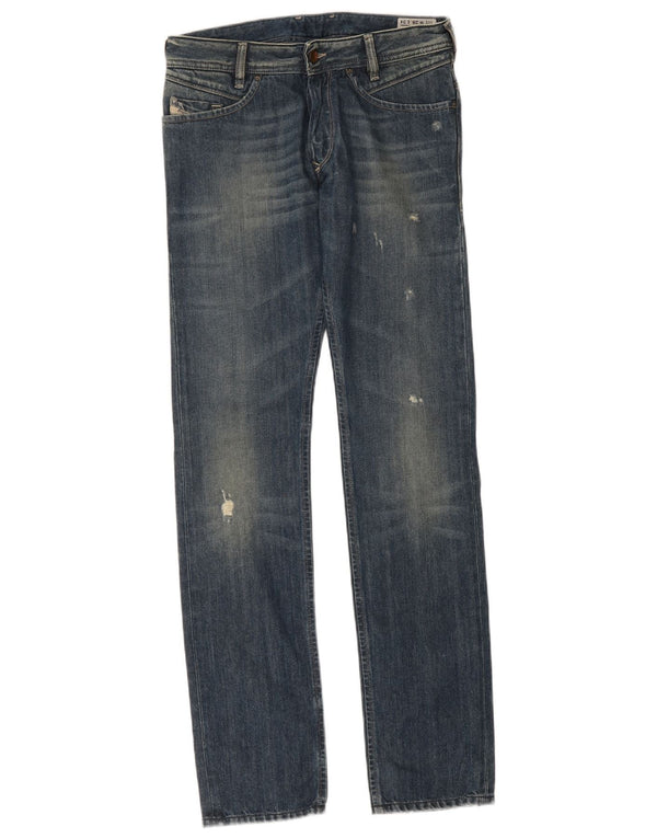 Мужские потертые узкие джинсы Diesel Poiak W28 L34, синий хлопок