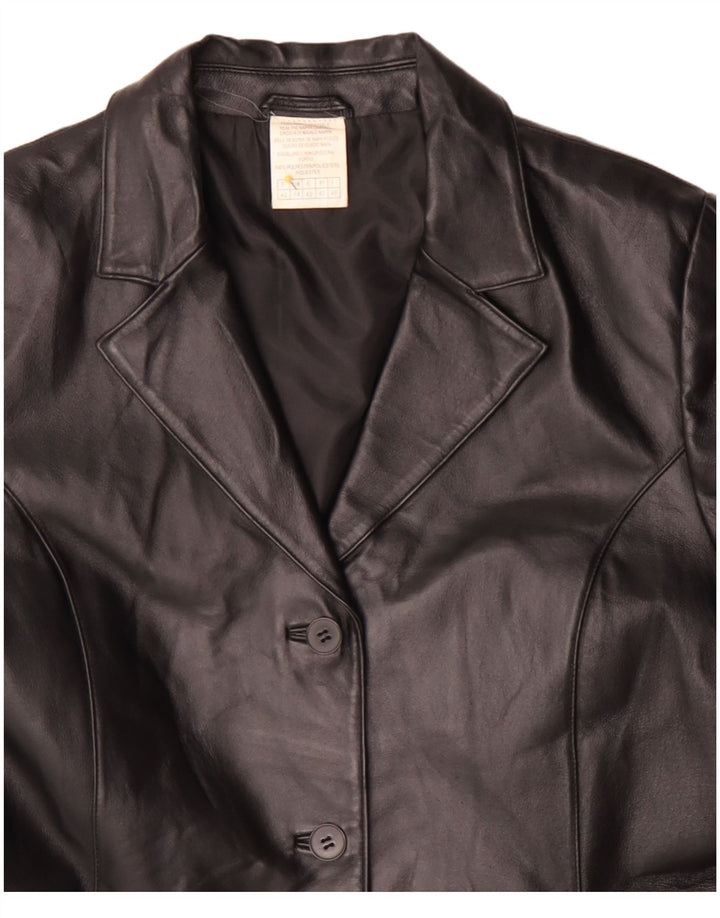 Винтажное женское кожаное пальто UK 14, большое черное полиэстер