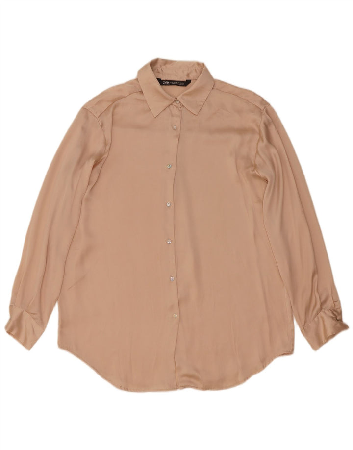 Женская блузка-рубашка оверсайз Zara UK 6 XS Бежевая