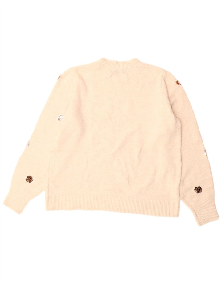 Женский джемпер с круглым вырезом MARKS & SPENCER UK 14, средний, белый цвет