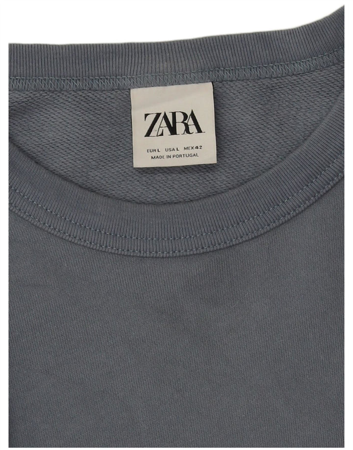 Мужской свитер Zara, большой синий хлопковый джемпер