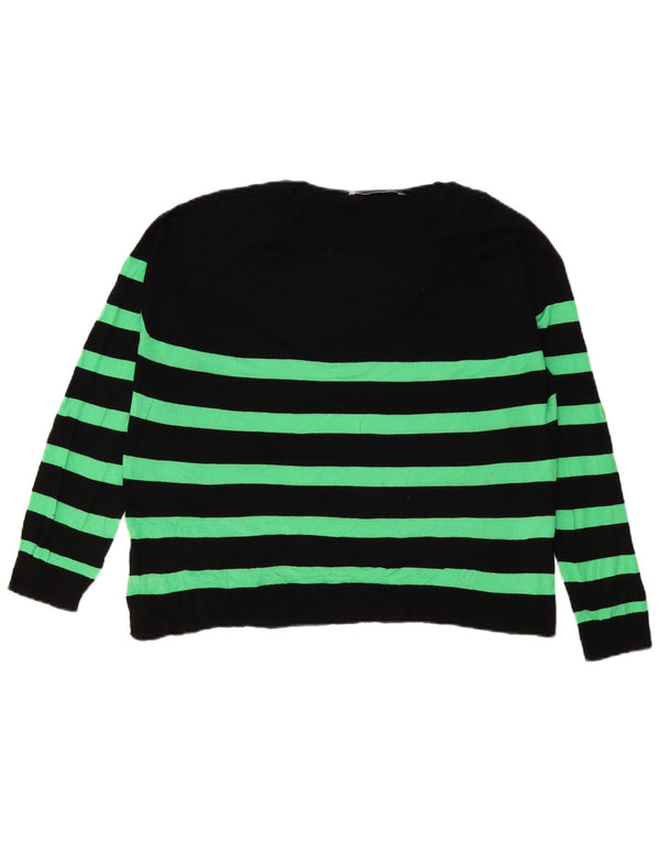 Zara Womens Boat Neck Jumper Sweater UK 18 XL Black Striped Viscose