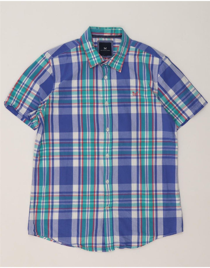 Crew Clothing Мужская рубашка с коротким рукавом, большая синяя клетка, хлопок