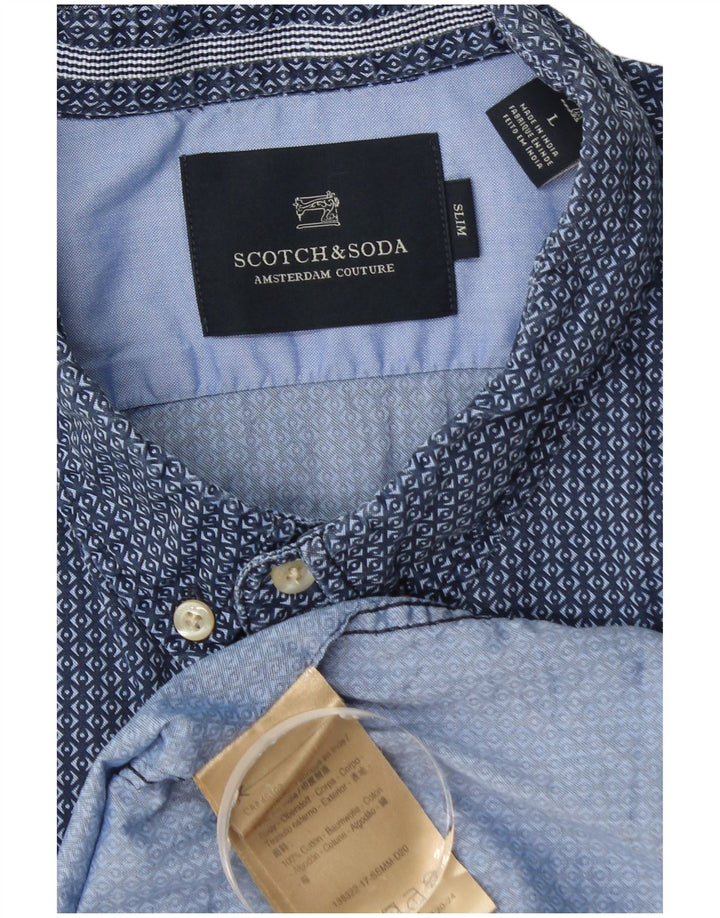 Мужская тонкая рубашка Scotch & Soda, большая синяя хлопковая рубашка с геометрическим рисунком