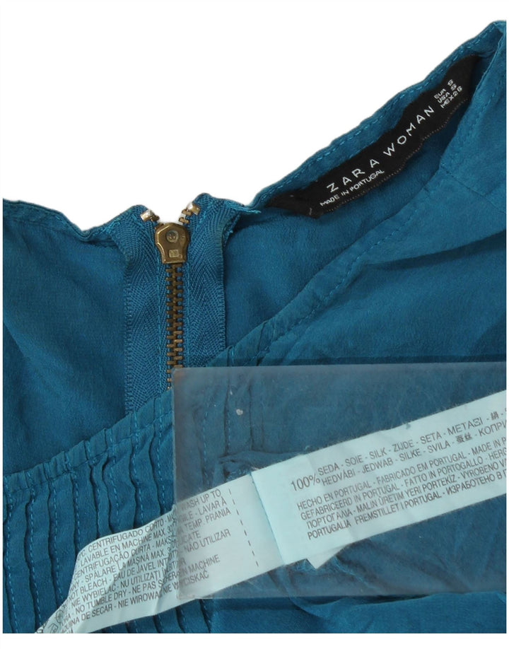 Женская блузка Zara Top UK 10, маленькая, синяя, шелковая