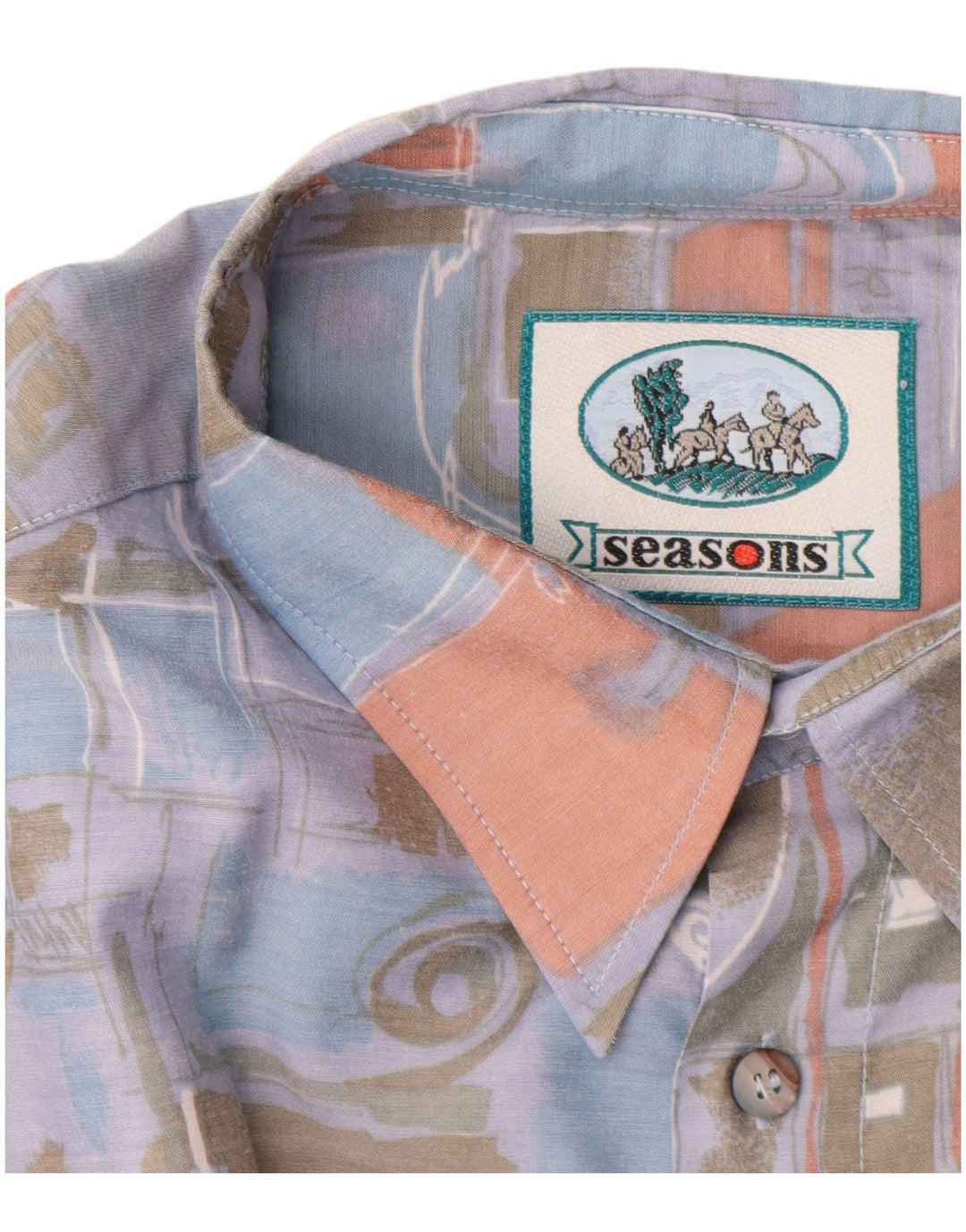 Винтажная мужская рубашка с коротким рукавом с абстрактным узором, большая синяя