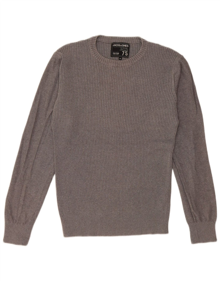 Мужской джемпер с круглым вырезом JACK & JONES, хлопковый свитер среднего серого цвета