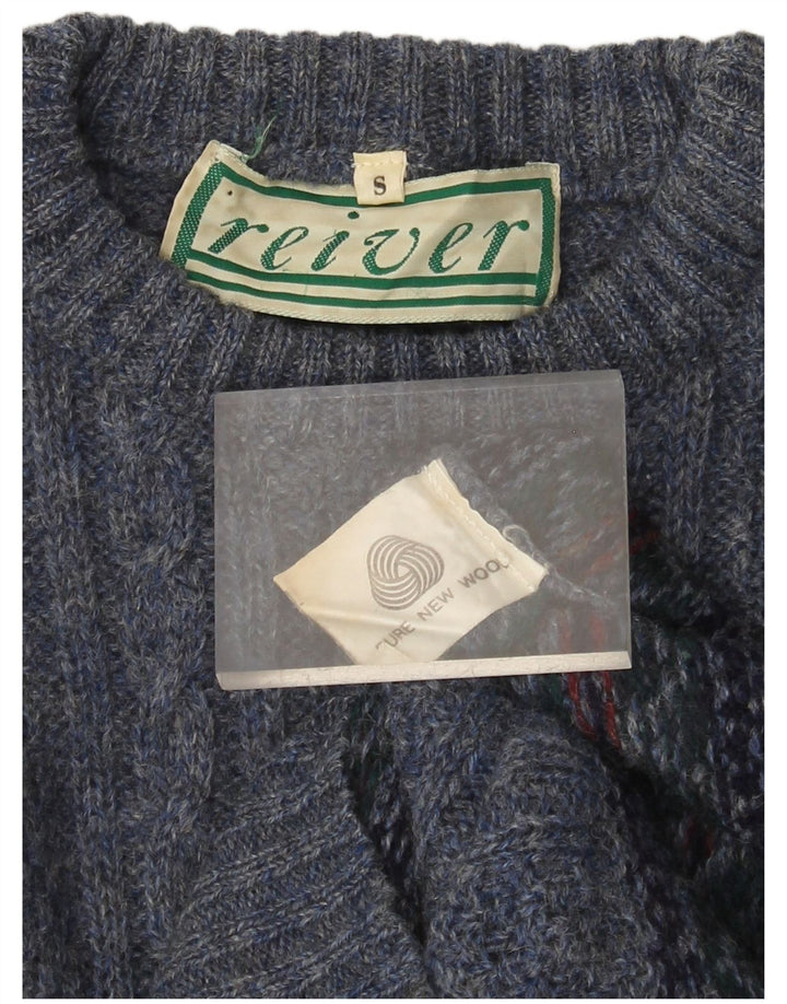 ВИНТАЖНЫЙ женский джемпер с круглым вырезом, Великобритания, 10, маленький синий, Fair Isle