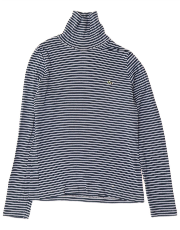 LACOSTE Женский топ с длинным рукавом, размер 38, средний синий в полоску, хлопок