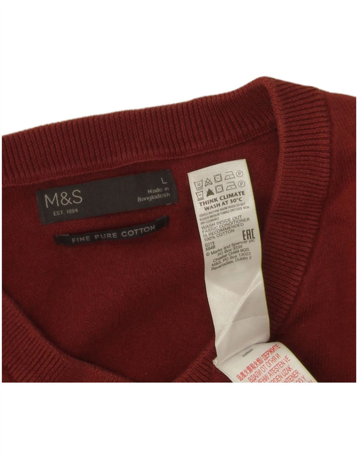 Мужской джемпер с v-образным вырезом Marks & Spencer, большой бордовый хлопковый свитер