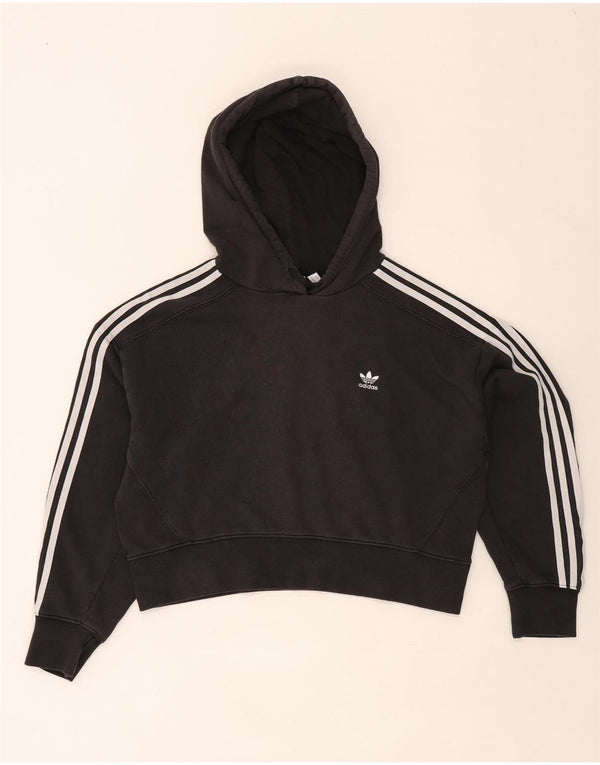 Женский укороченный джемпер с капюшоном Adidas Oversized UK 12, средний черный хлопок