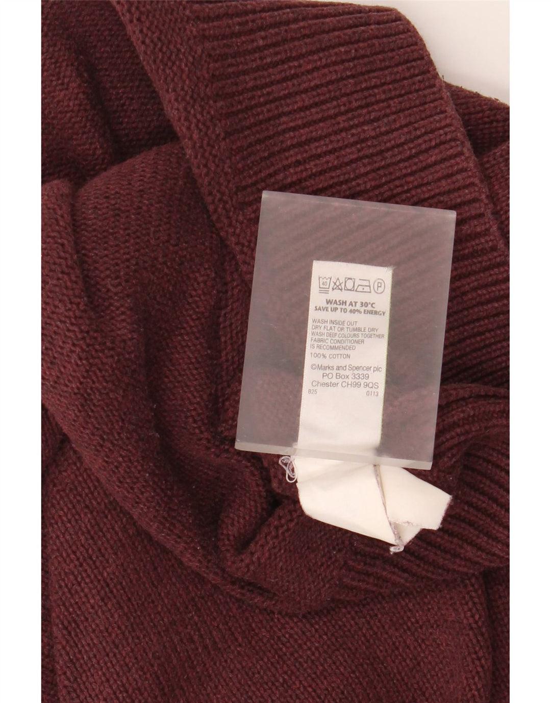 Мужской джемпер с отложным воротником Marks & Spencer, средний бордовый хлопковый свитер